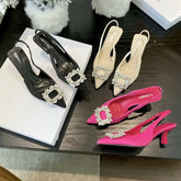 LBSFY  - Fashion Women Sandals Pointed Toe Summer Sexy Party Pumps Rhinestone Crystal Casual Thin High Heels Belt Buckle Wedding Sandals